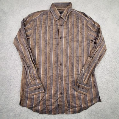 Jhane Barnes Mens Shirt Medium Brown Silk Blend Art Abstract Old Money Acedamia - Image 1 of 4