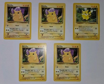 RARE AUTHENTIC  PIKACHU POKEMON CARDS BASE & 2ND EDITION 87/130 - 58/102 - 60/64 - Image 1 of 4