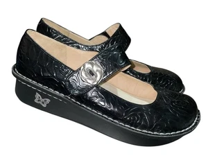 Alegria Paloma Mary Janes in pelle rosa goffrata nera taglia 10 - Foto 1 di 6