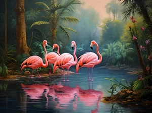 Flamingo Tropical Landscape Canvas Art Home Decor Wall Art Print Poster Painting - Picture 1 of 9