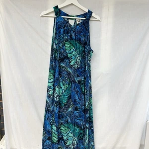 Vintage Anne Klein Kleid Größe 16 blau grün Blumen Stretch lang Maxi Kaftan Tank - Bild 1 von 10