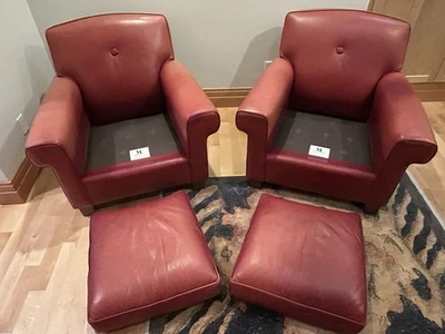 Клубные стулья Mitchell золотистая кожа венецианский красный цвет.  Б/у набор из двух.    - Изображение 1 из 4