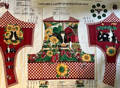 Concord's American Homestead Vest Cotton Sew Fabric Panel Fits S-XL Farm - Image 1 of 4