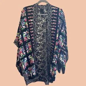 Anna Sui Silk Floral Black Kimono Open Front Cardigan Silk womens Size PS - Picture 1 of 8