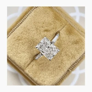 3 Stone Engagement Ring Radiant Labcreated Diamond 3.2 Ct E/VVS2 14k White Gold - Picture 1 of 10