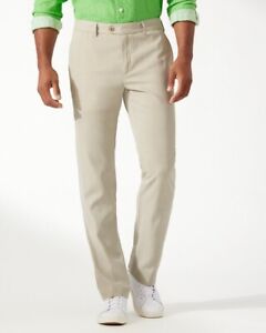 Tommy Bahama Havana Herringbone Pants Silk Khaki Sands Pockets Zip Buttons 44
