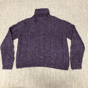 Vintage Polo Ralph Lauren Hand Knit Wool Linen Turtleneck Sweater Women M Purple - Picture 1 of 6
