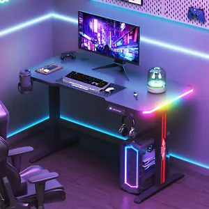 Ufurniture Electric Standing Desk Gaming Desk with LED Lights Black 120cm - Picture 1 of 8