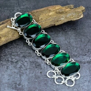 Faceted Chrome Diopside Gemstone Handmade 925 Sterling Silver Jewelry Bracelet - Picture 1 of 5