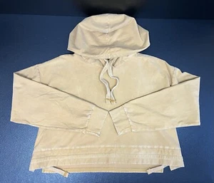Women's ZARA Crop Fit Drawstring Waist Pullover Hoodie Beige / Tan Size Medium - Picture 1 of 6