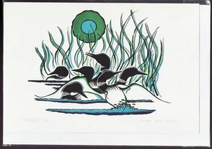 FAMILY OF LOONS - by Cree artist Arnold James Isbister - New 6" x 9" Art Card - Picture 1 of 1
