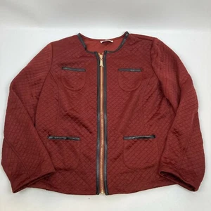 Susan Graver Jacket Women's Sz. Med Quilted Knit Zip Front Faux Leather Trim - Picture 1 of 10