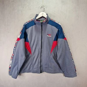 Diadora Track Jacket Mens Large Grey Pattern Retro Vintage Zip Up Windbreaker - Picture 1 of 12
