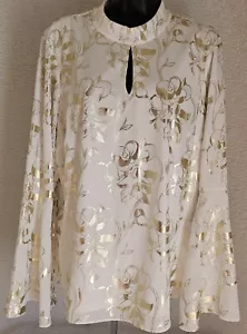 Thalia Sodi Womens Shirt Top Blouse Size L Large White Gold Floral - Picture 1 of 24
