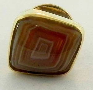 18K Yellow Gold - Mexican Natural Agate Men's Tie Tack Pin - Picture 1 of 3