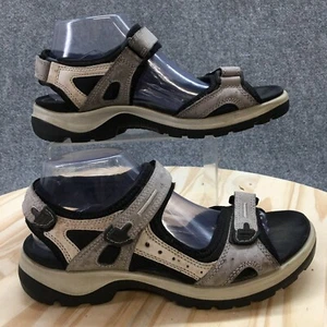 Ecco Sandals Womens 41 Yucatan Ankle Strappy Flats Gray Black Suede Hook & Loop - Picture 1 of 20