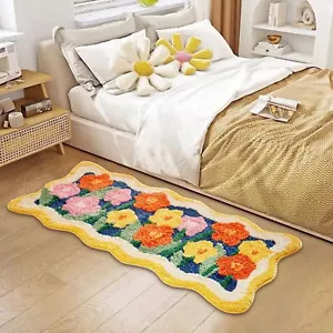 Colorful Cute Flower Bathroom Kitchen Runner Rugs 2’x4.3’ Non-Slip Machine Wa... - Picture 1 of 8