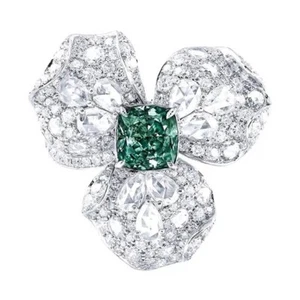 935 Silver Simulated 6.57 TCW Royal Green Emerald & White Sapphire Women's Ring - Picture 1 of 6