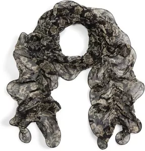Lauren Ralph Women's Tropical Etching Ruffle Scarf Black One-Size - Picture 1 of 2