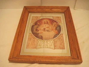 VINTAGE RELIGIOUS WALL MIRROR JESUS PICTURE ON WOOD FRAME SOLID - Picture 1 of 4