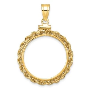 REAL 14K Gold US $5 Indian Half Eagle Screw Top Rope Chain Coin Bezel Pendant - Picture 1 of 10
