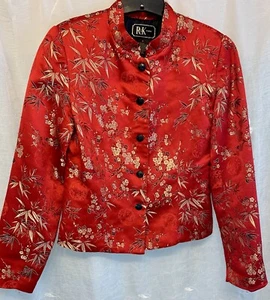 Chaqueta de Noche R&K Talla 6 Estilo Oriental Rojo Dorado Negro Seda Mezcla de Poliéster - Imagen 1 de 8