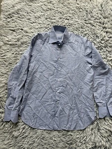 Stefano Ricci Dress Shirt Mens Large Blue Striped Linen Blend Long Sleeve Italy - Picture 1 of 8