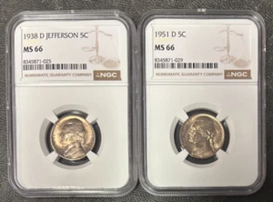 1938-D/1951-D Jefferson Nickels (MS 66) NGC 2 Coin Set - Picture 1 of 2