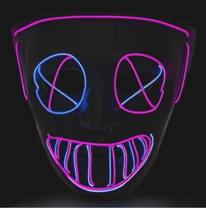 Neon Blue & Pink Mask 3-Mode LED Costume Purge Cosplay Light Halloween - Picture 1 of 6