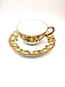 PM Bavaria gelbe Rosen schwere goldene Zierschale & Untertasse Porzellanfabrik Moschendorf - Bild 1 von 4