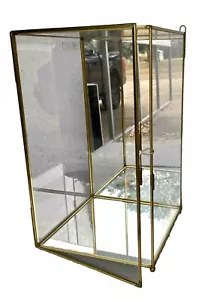 Display porta a cerniera vintage montaggio a parete vetro e ottone, 12+"" x 7+"" x 7+"" retro a specchio - Foto 1 di 11
