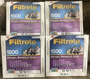 4x 3M Filtrete 12x12x1 Allergen Bacteria Virus HVAC Furnace Air Filter, 1500 MPR - Picture 1 of 4