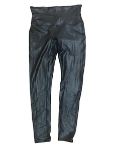 SPANX Women's Black Faux Stretch Leather Full Length Leggings Size XL EUC - Picture 1 of 5