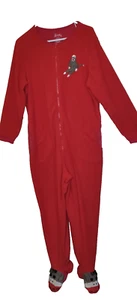 Nick & Nora Footie Fleece Red Pajamas Size Large SOCK MONKEY  Zip Up Footed PJs - Picture 1 of 18