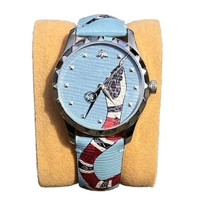 Gucci G-Timeless YA1264080 Blue Dial with Kingsnake Motif and Blue Leather Strap - Picture 1 of 3