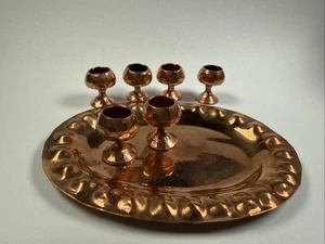 Vintage Doll House Miniature COPPER TRAY & GOBBLET GLASSES 1:12 Scale 7 Pieces - Picture 1 of 14