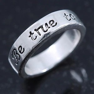 Rhodinierter Ring mit Gravur "Sei dir selbst treu" - Größe 7 - Bild 1 von 6