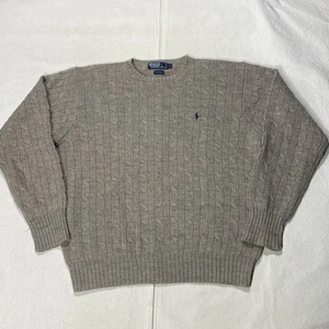 Suéter Pullover Vintage Polo Ralph Lauren 100% Lana Cordero Tejido con Cable Marrón Talla L - Imagen 1 de 18