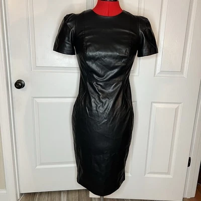 Vestido midi de mujer Calvin Klein negro manga corta imitación cuero talla 2 Foto 1 de 4