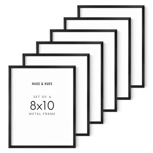 8x10 Black Picture Frame Set of 6 - Modern Aluminum Wall Art Display - Lightw... - Picture 1 of 6