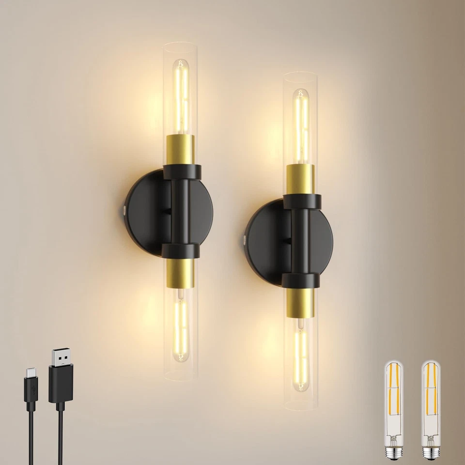 Juego de 2 apliques de pared recargables a batería, luz de pared regulable con... Foto 1 de 4