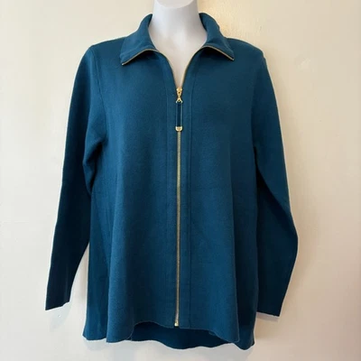 Cárdigan suéter grande Soft Surroundings Meria con cremallera para mujer azul azulado Foto 1 de 4