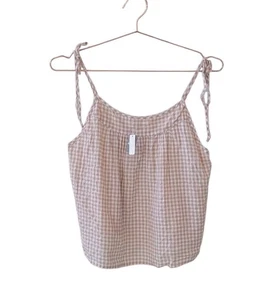 Nuevo top para dormir AERIE L blanco tostado guinga Seersucker cami para mujer - Imagen 1 de 10