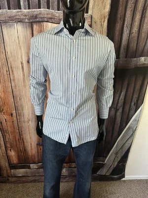 Camisa de vestir a rayas ISAIA manga larga blanca azul púrpura verde talla 16 (41) Foto 1 de 4