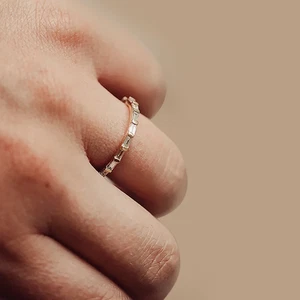 Baguette Cut 14k Yellow Gold Wedding Diamond Band Certified 0.40 Carat Lab Grown - Picture 1 of 8