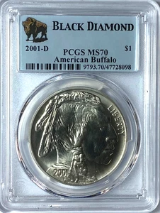 2001 D $1 American Buffalo Commemorative Silver Dollar PCGS MS70 Black Diamond - Picture 1 of 2