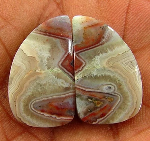 Coppia Agata Pizzo Pazzo Naturale 27,15 Ct Gemma Sciolta Cabochon Filo Avvolgente Pietra -28487 - Foto 1 di 2