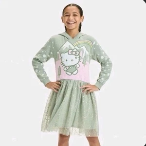 Vestido Suéter Hello Kitty Niñas Nuevo con Etiquetas Talla Grande Verde Tutú Con Capucha Manga Larga - Imagen 1 de 5