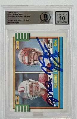 1990 Topps Disclaimer Back #229A Joe Montana Boomer Esiason Dual Auto BGS Auto10 - Image 1 of 4