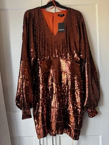 Simply Be Copper Full Sequin Bodycon Cocktail Party Dress Women's Size 12 - Picture 1 of 9